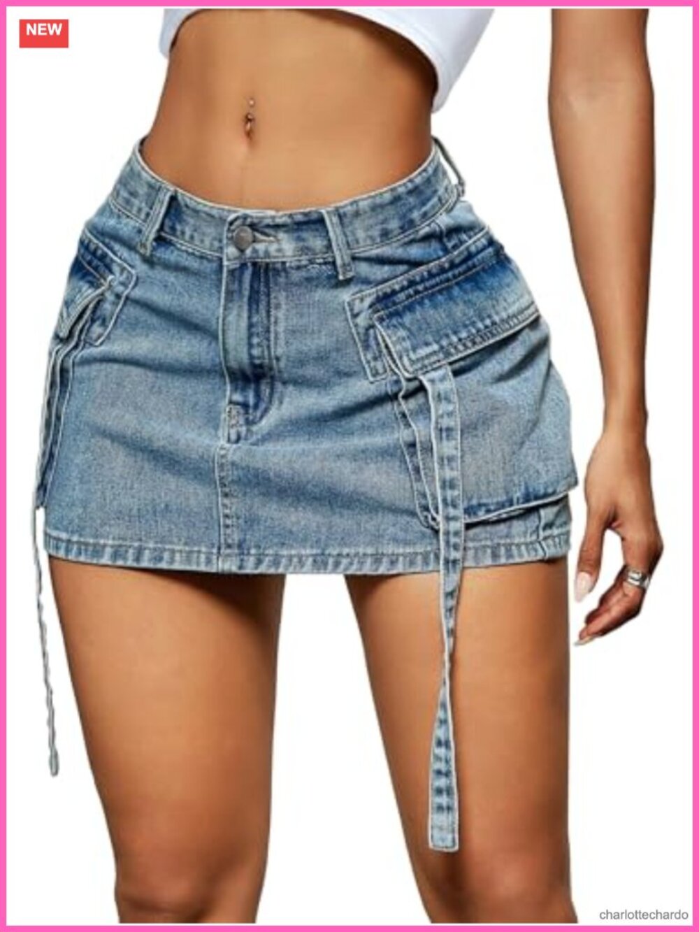 Cargo Denim Mini Skirt Low Waist with Pockets Y2K Jean Skirt
